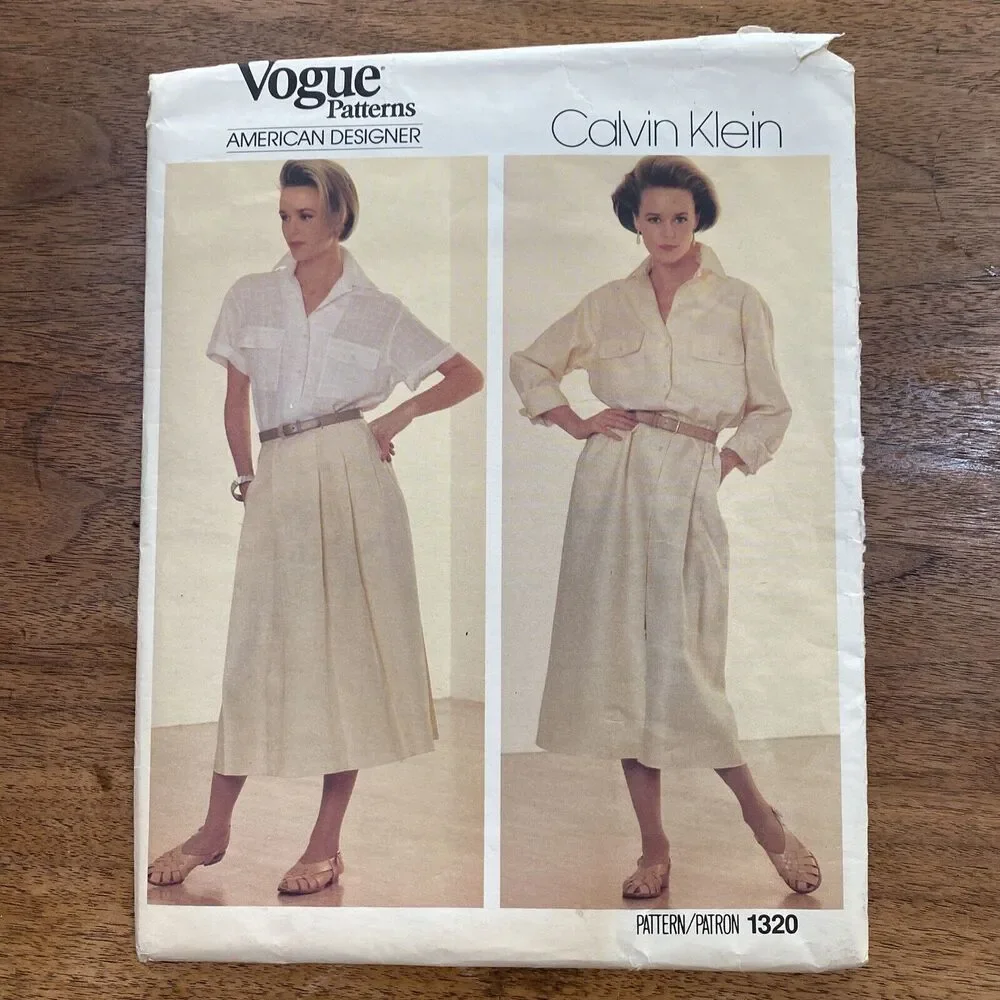 Vtg Vogue Sewing Pattern 1320 American Designer Shirtdress Calvin Klein Size 10